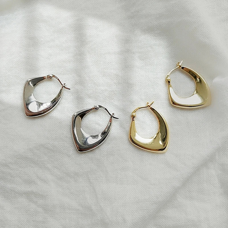 ANENJERY Silver Color Geometric Hoop Earrings for Women Men Irregular Earrings Daily Jewelry 2022 New