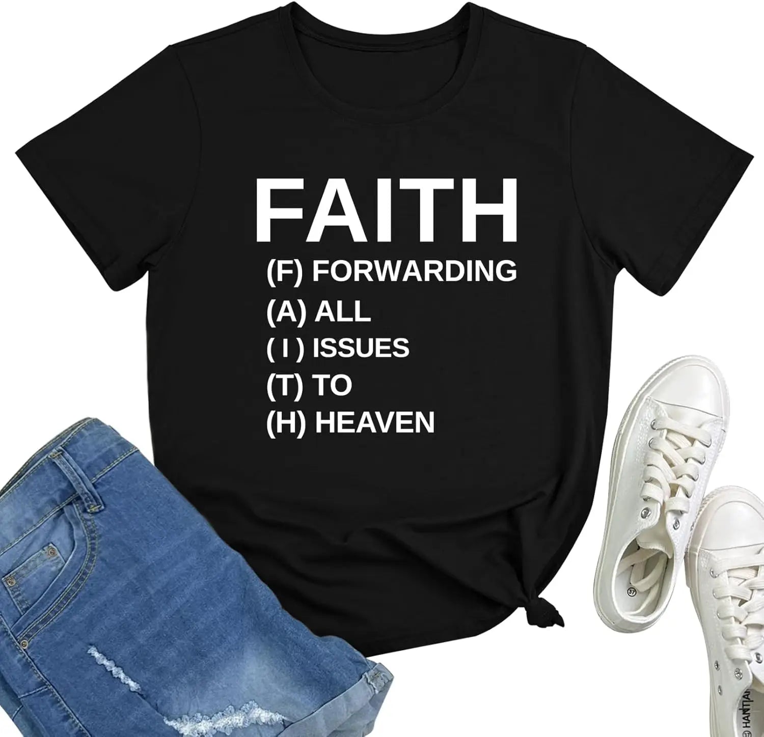 Cute Graphic T-Shirts for Women with Faith Design Crew Neck Short Sleeve