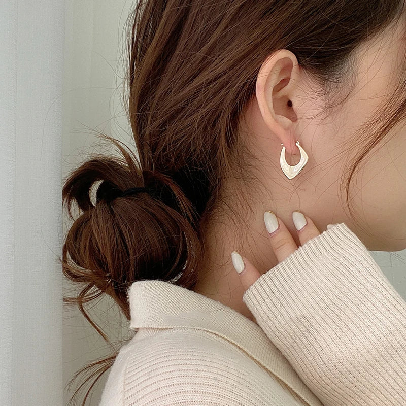 ANENJERY Silver Color Geometric Hoop Earrings for Women Men Irregular Earrings Daily Jewelry 2022 New