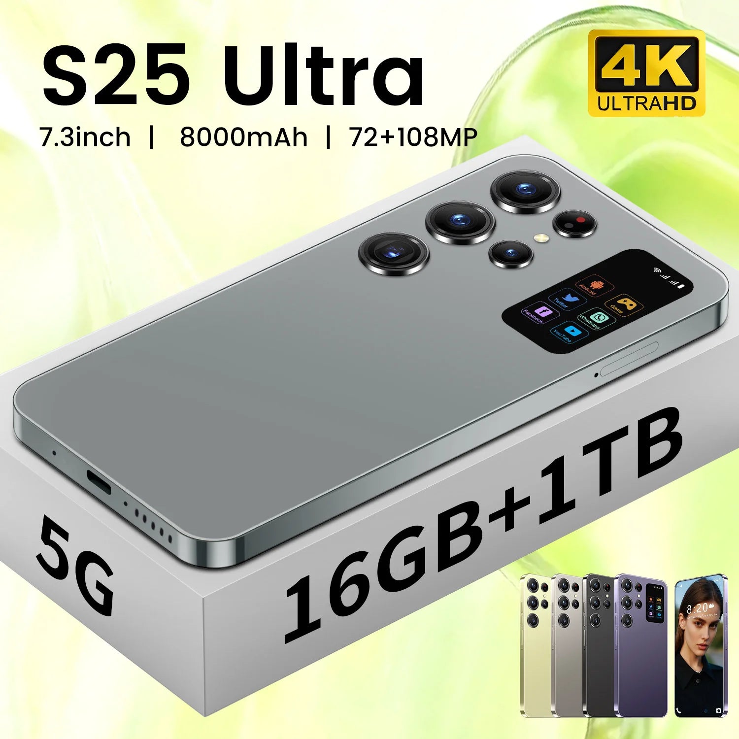 S25 Ultra 5G Smartphone 7.3" OLED HD Display 90Hz Deca Core CPU 108MP Rear Camera LTE CDMA 8000mAh
