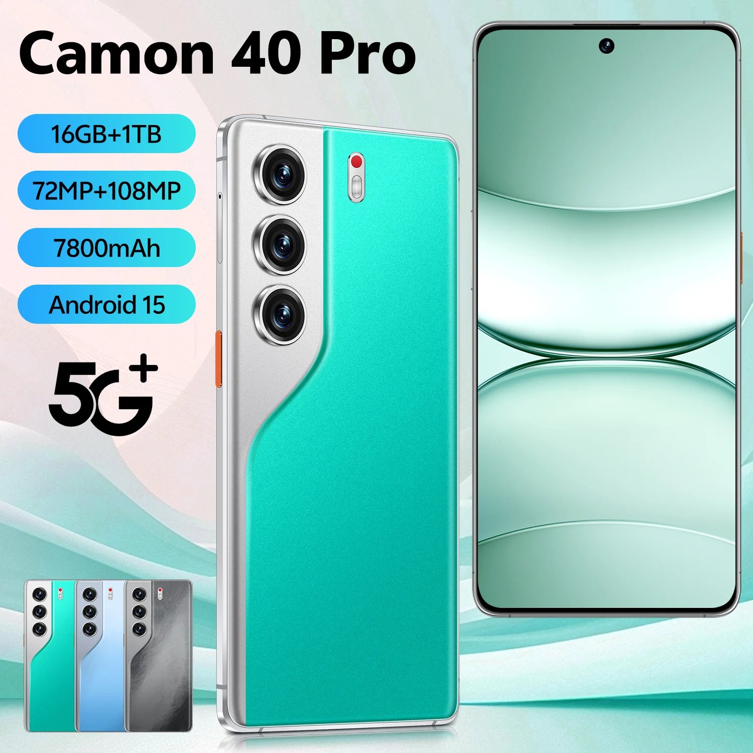 Hot Sale New Camon 40 Pro 16GB+1TB 7.3 Inch 5G SmartPhone HD Original Unlocked Dual Card 16GB+1TB Android 15 Mobilephone