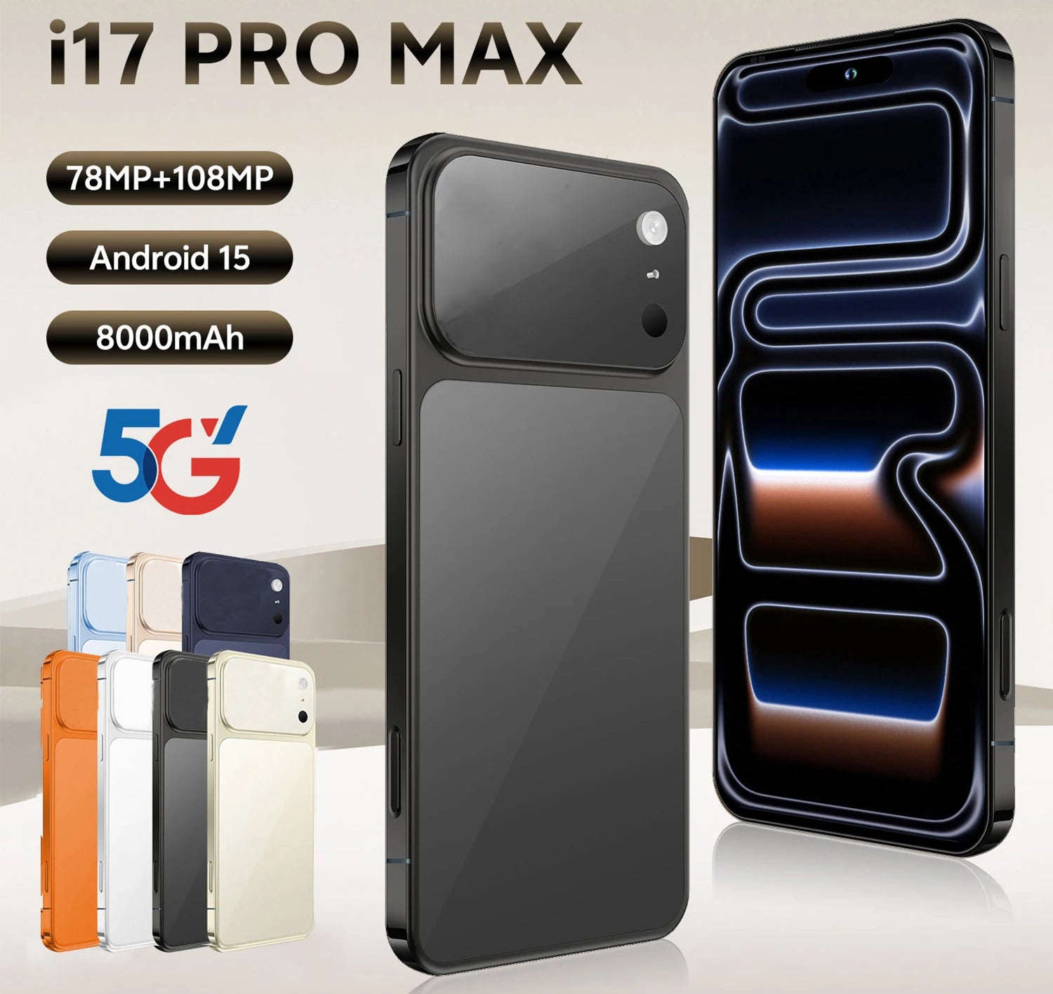 High Quality Original I17 17 Pro Max 5G Smartphone 7.3 Inch Display 16G+1TB Storage Mobile Phones 5g Smartphone