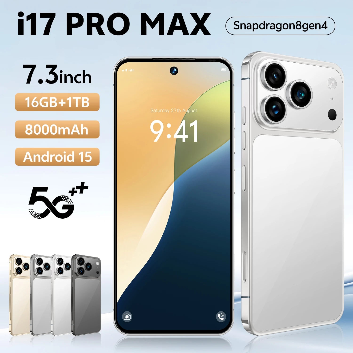 I17 Pro Max 5G Smartphone 16GB+1TB Flash Memory Metal Internal Frame 78MP Front Camera 108MP HD Rear Camera Face Unlock French