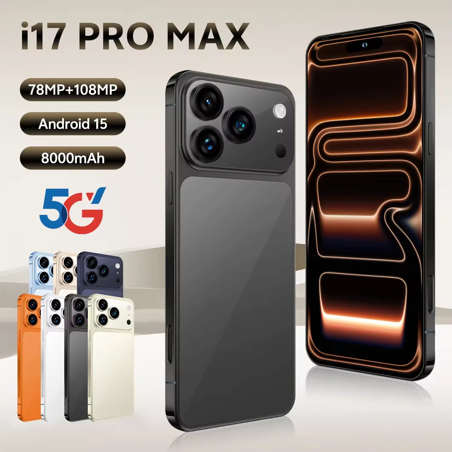 I 17 Pro Max 5G Smartphone 108MP Triple Camera 12GB+512GB 6000mAh Fast Charge Global Version Cross-Border Hot Selle