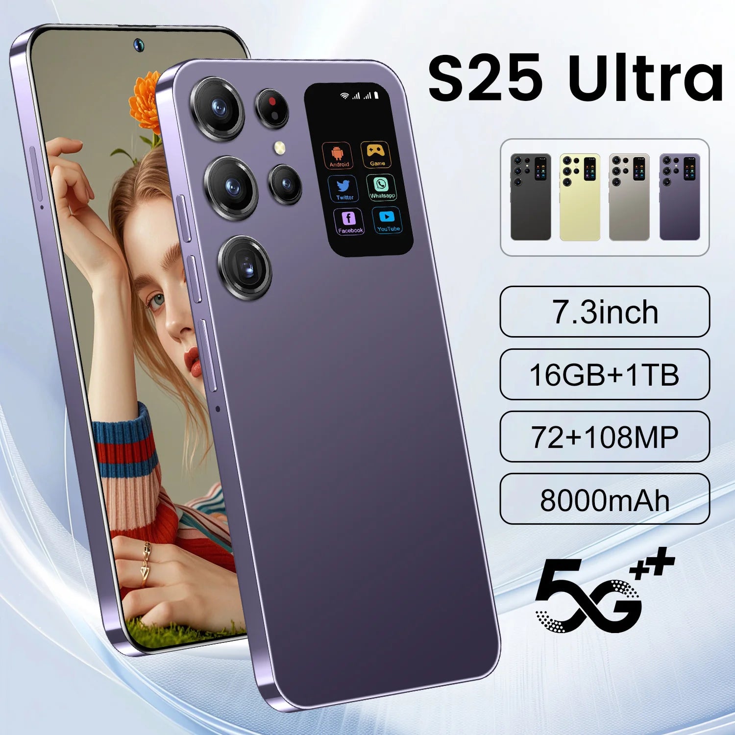 S25 Ultra 5G Smartphone 7.3" OLED HD Display 90Hz Deca Core CPU 108MP Rear Camera LTE CDMA 8000mAh