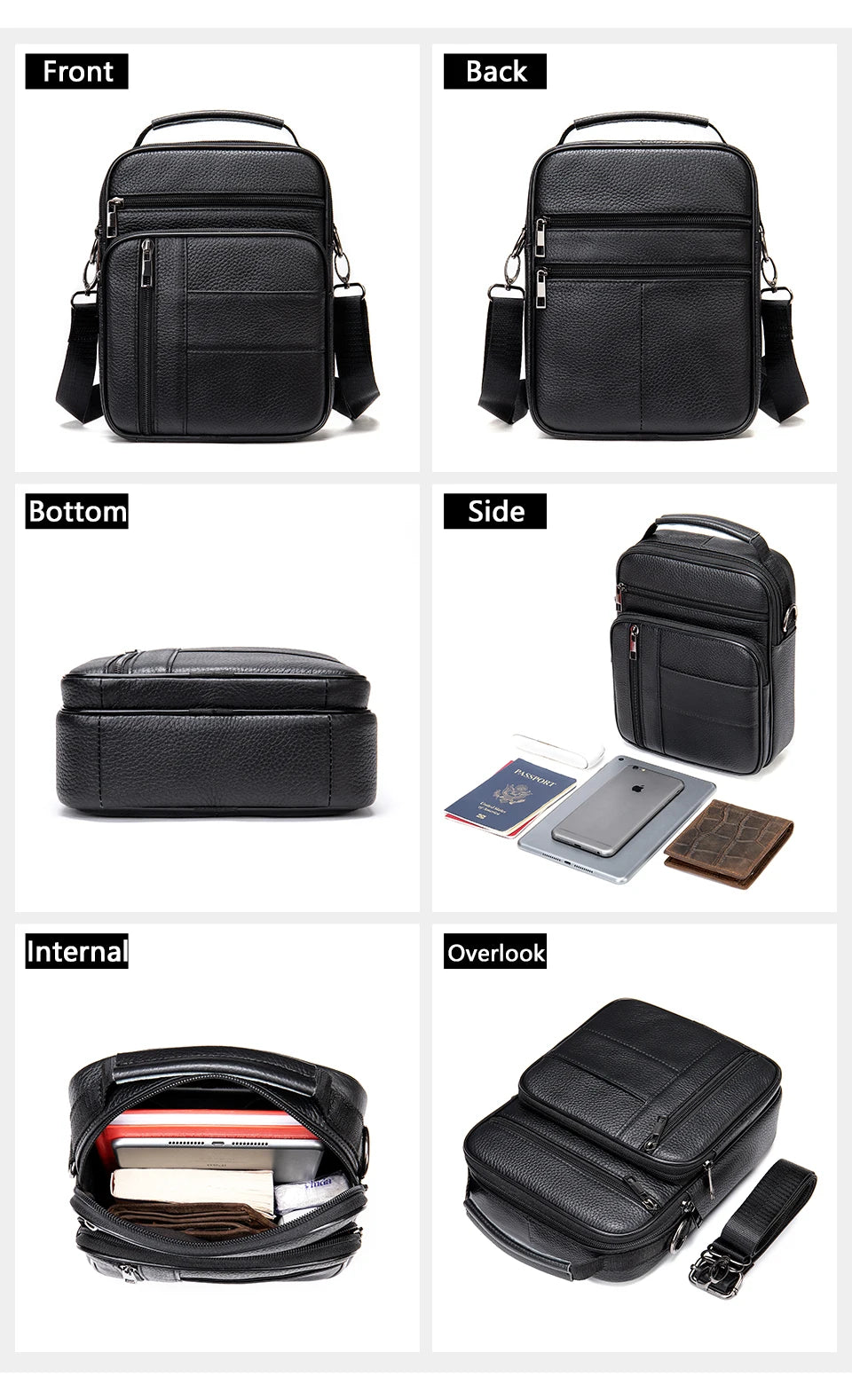 WESTAL Bag Men Leather Black Over The Shoulder Bags Designer Messenger Crossbody Bags for Men for Camera & ipad Handbag Man 7457