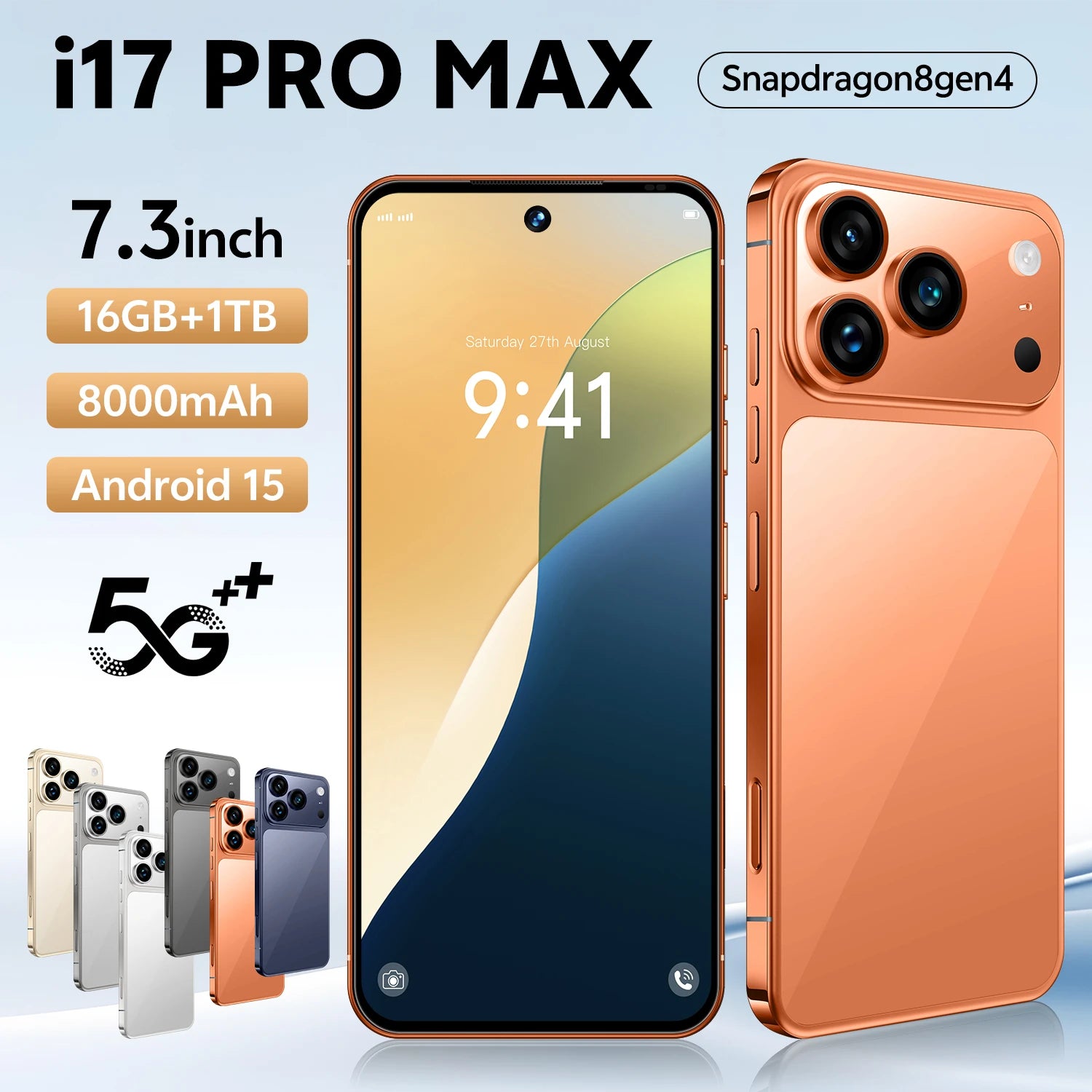 I17 Pro Max 5G Smartphone 16GB+1TB Flash Memory Metal Internal Frame 78MP Front Camera 108MP HD Rear Camera Face Unlock French