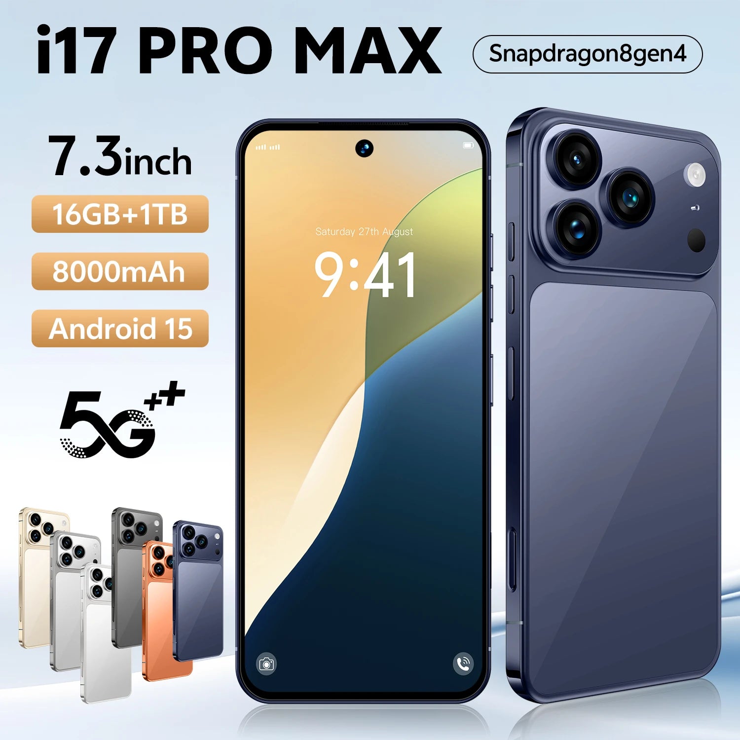 I17 Pro Max 5G Smartphone 16GB+1TB Flash Memory Metal Internal Frame 78MP Front Camera 108MP HD Rear Camera Face Unlock French