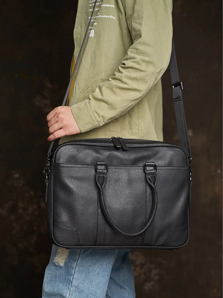 Genuine Leather Casual Men Handbag Man Briefcase Business Shoulder Large Capacity Crossbody 15.6 Inch Laptop Office Bags NUPUGOO
