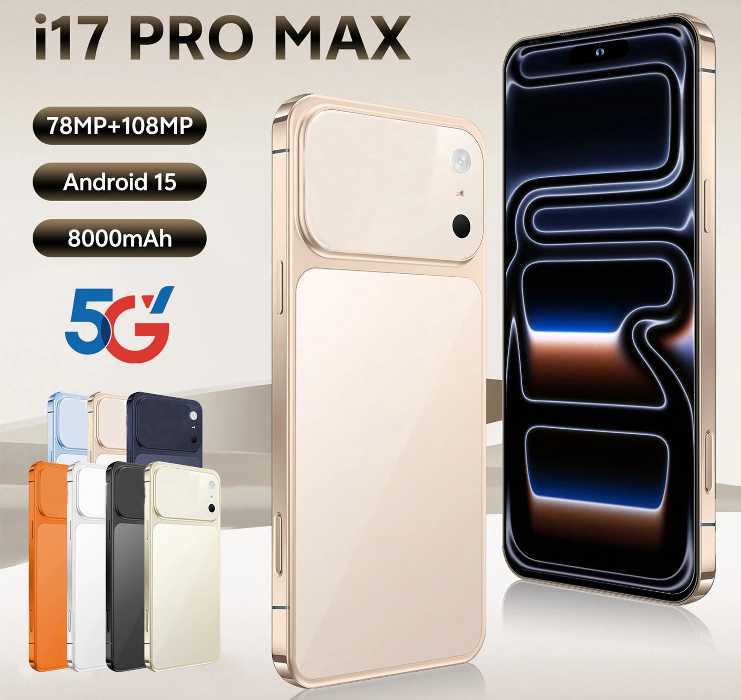 High Quality Original I17 17 Pro Max 5G Smartphone 7.3 Inch Display 16G+1TB Storage Mobile Phones 5g Smartphone