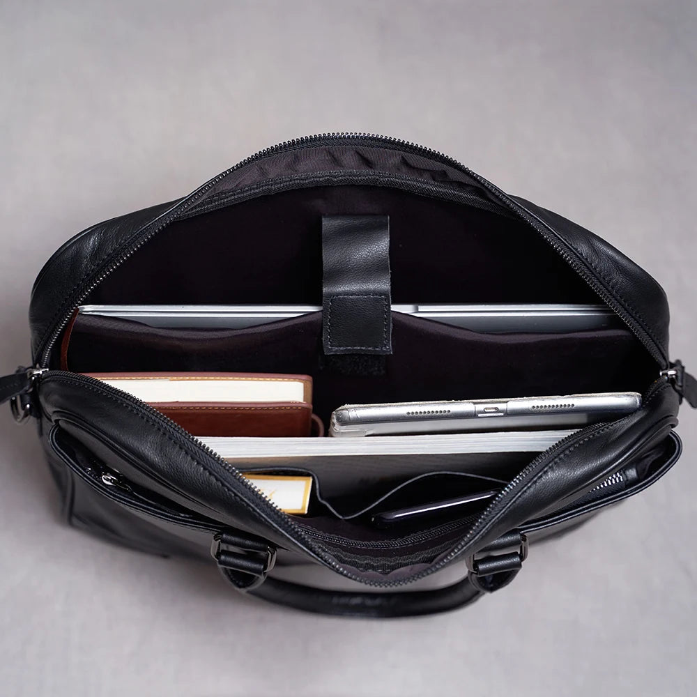 Genuine Leather Casual Men Handbag Man Briefcase Business Shoulder Large Capacity Crossbody 15.6 Inch Laptop Office Bags NUPUGOO