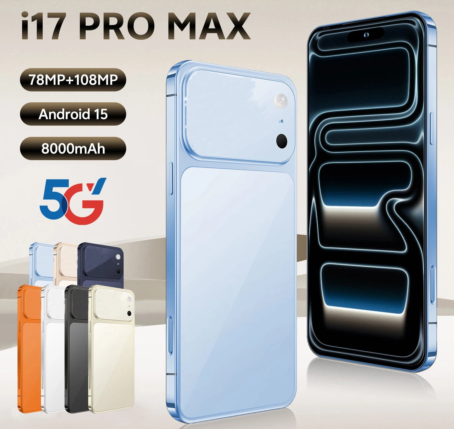 High Quality Original I17 17 Pro Max 5G Smartphone 7.3 Inch Display 16G+1TB Storage Mobile Phones 5g Smartphone