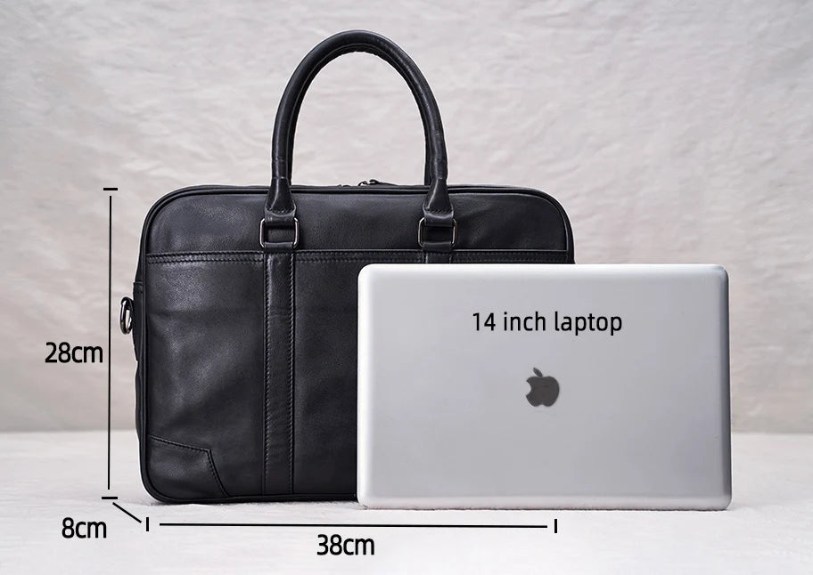 Genuine Leather Casual Men Handbag Man Briefcase Business Shoulder Large Capacity Crossbody 15.6 Inch Laptop Office Bags NUPUGOO