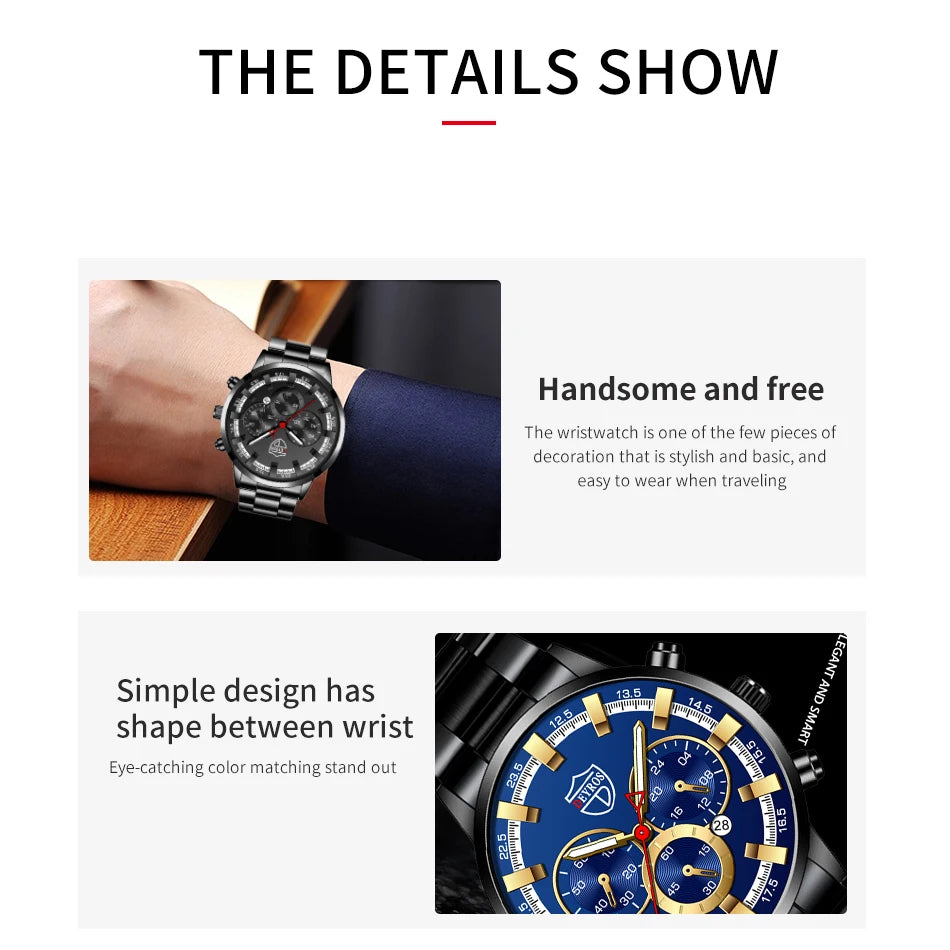 Fashion Mens Watches Luxury Men Sports Gold Stainless Steel Quartz Wrist Watch Man Business Casual Leather Watch часы мужские