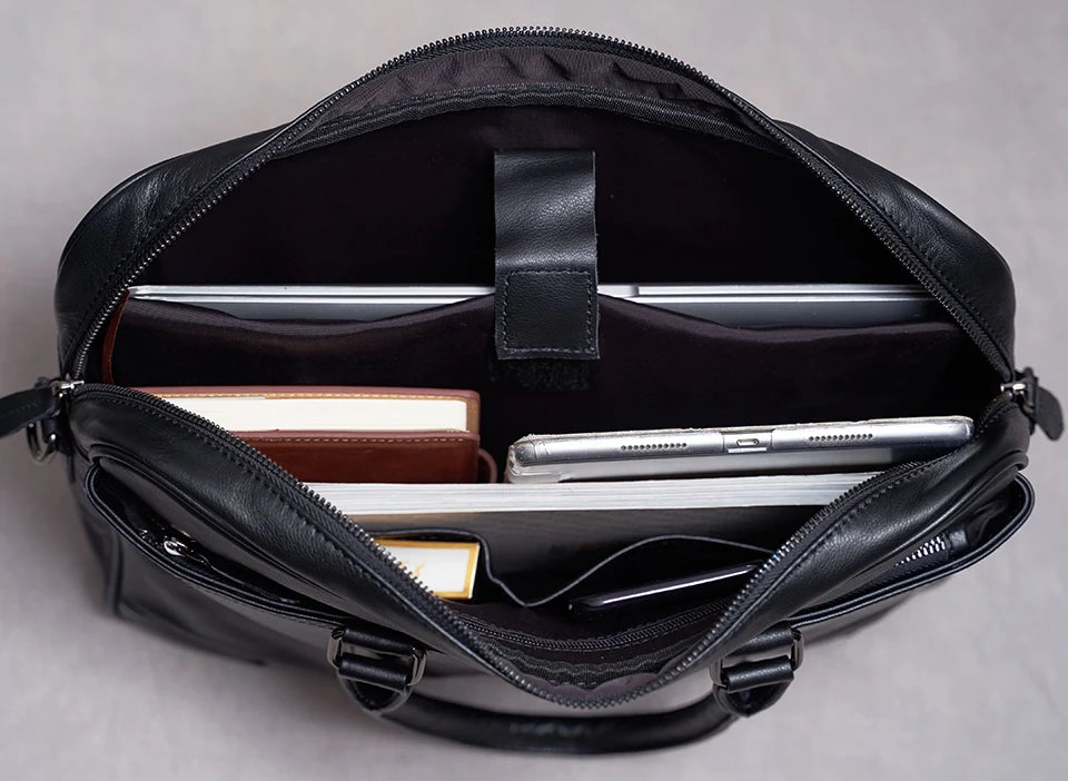 Genuine Leather Casual Men Handbag Man Briefcase Business Shoulder Large Capacity Crossbody 15.6 Inch Laptop Office Bags NUPUGOO