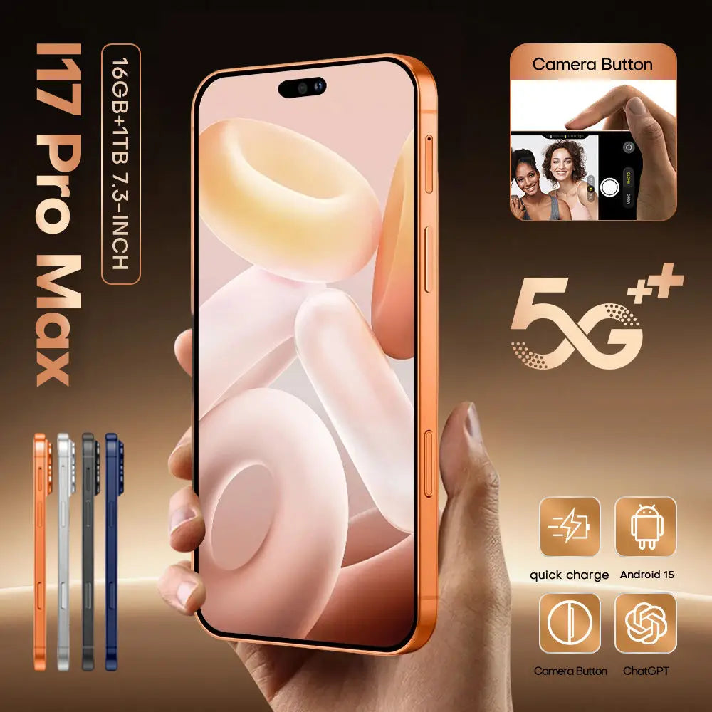 High Quality Original I17 17 Pro Max 5G Smartphone 7.3 Inch Display 16G+1TB Storage Mobile Phones 5g Smartphone