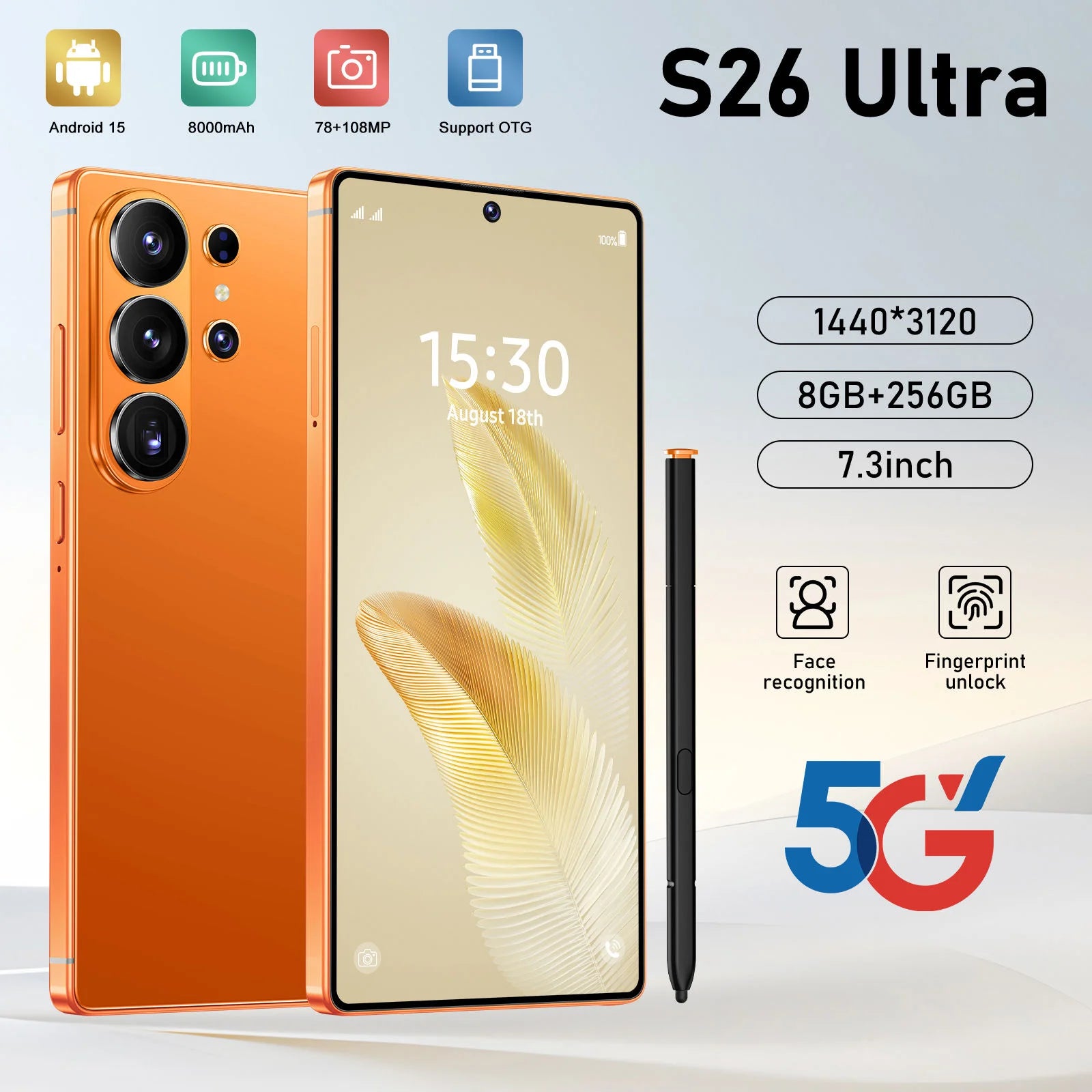 Original Unlocked S26 Ultra Smartphone 6.9 Inch Full HD Screen 8GB+256GB Android 14 108MP Rear Camera Face ID LTE Spanish