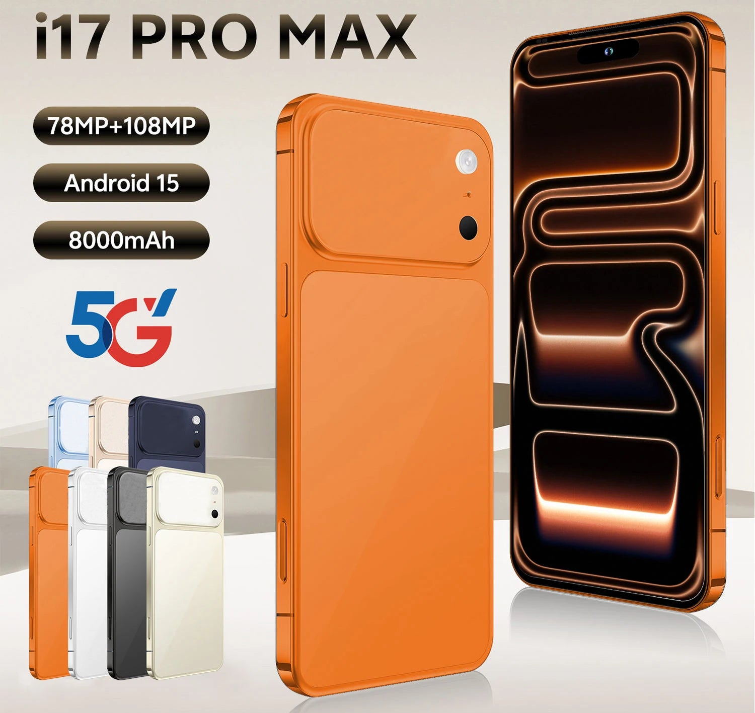 High Quality Original I17 17 Pro Max 5G Smartphone 7.3 Inch Display 16G+1TB Storage Mobile Phones 5g Smartphone