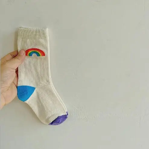 1-8 Year Autumn Boys and Girls Socks Rainbow Plaid Kids Socks