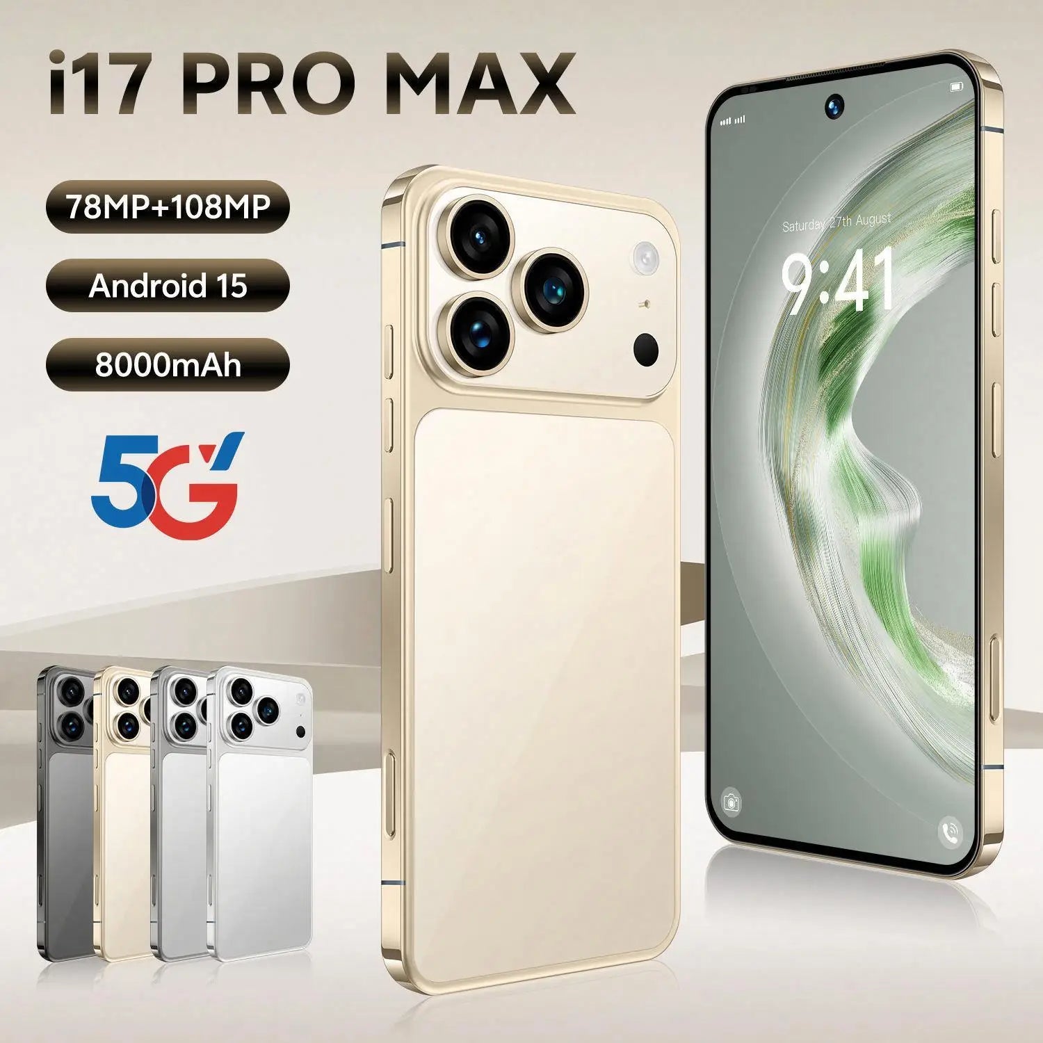 Gray I17 Pro Max Smartphone 16GB+1TB 8000mAh Large Battery 120Hz Refresh Rate 7.3inch Display Best Camera Phone 5g