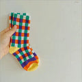 1-8 Year Autumn Boys and Girls Socks Rainbow Plaid Kids Socks