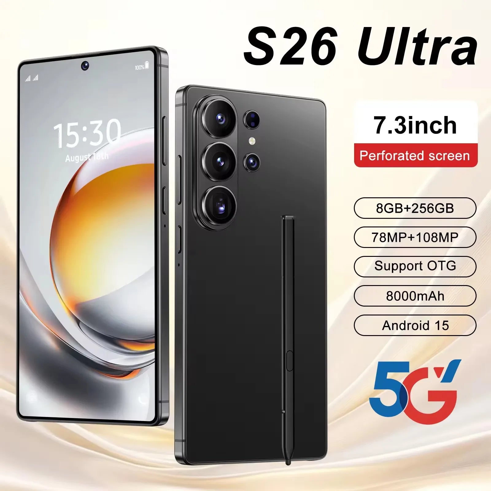 Original Unlocked S26 Ultra Smartphone 6.9 Inch Full HD Screen 8GB+256GB Android 14 108MP Rear Camera Face ID LTE Spanish