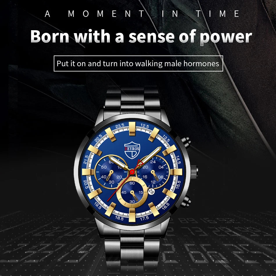 Fashion Mens Watches Luxury Men Sports Gold Stainless Steel Quartz Wrist Watch Man Business Casual Leather Watch часы мужские