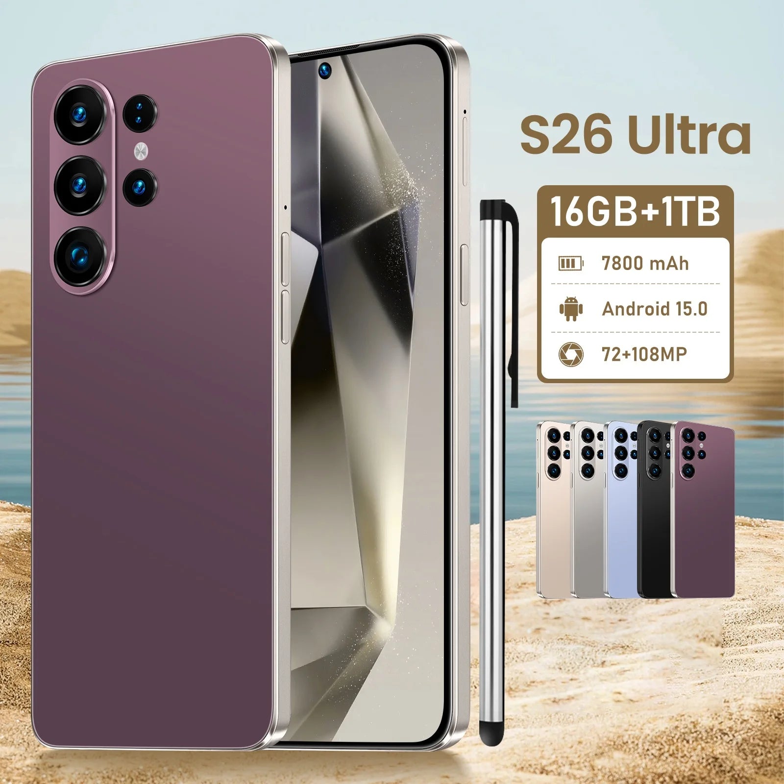 Latest S26 Ultra 5G Smartphone 7.3\" HD Display Deca Core CPU 108MP Rear Camera CDMA/LTE Cellular 7800mAh Long-Lasting Battery