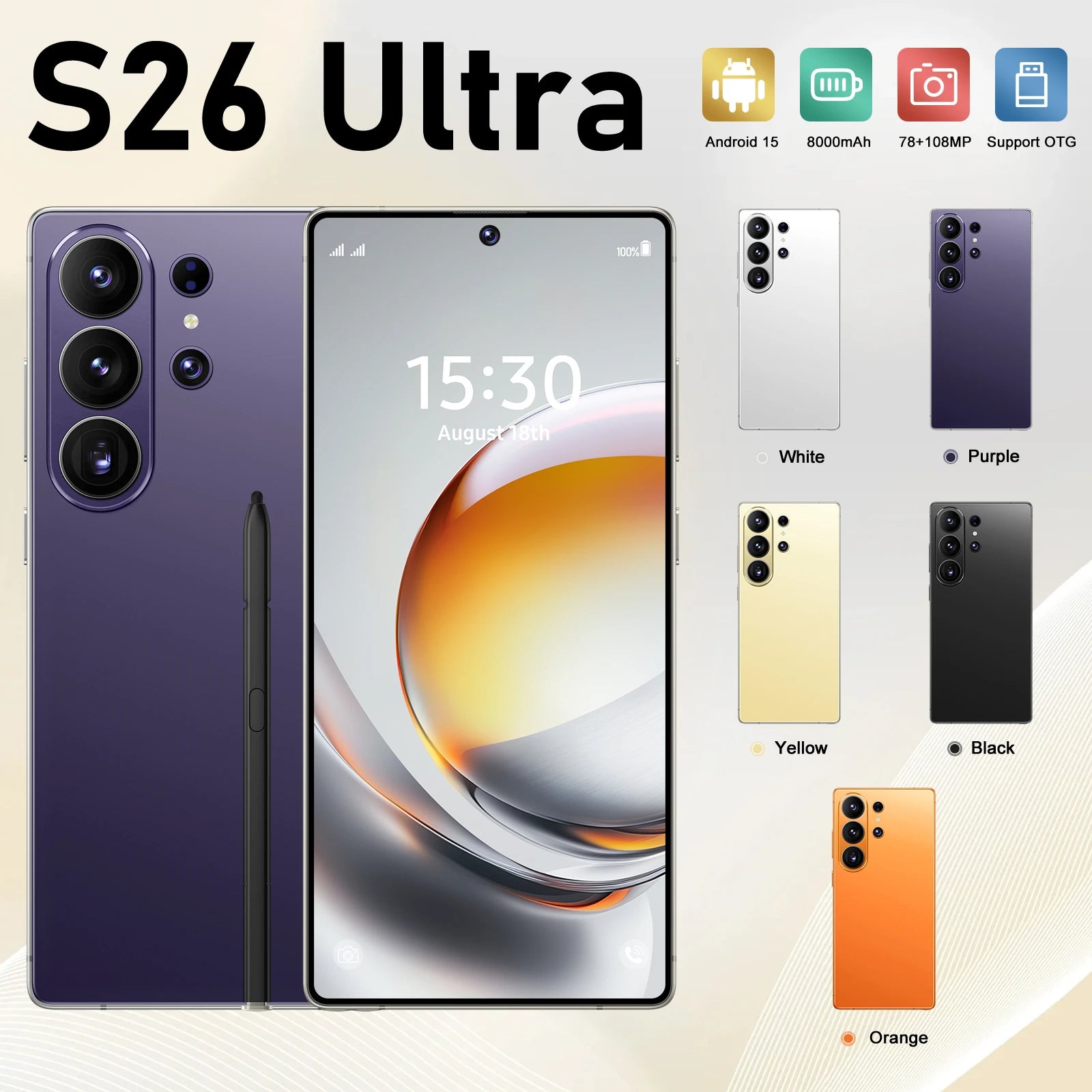 2026 New Global Version 5g Smartphone S26 Ultra 22G+2TB Android15 Gaming Phone HD Screen LTE Dual-SIM Built-in Pen Mobile Phones
