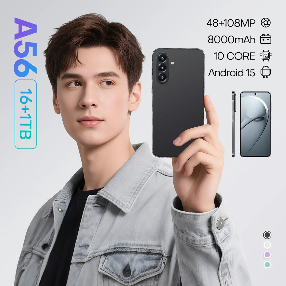 Global Version Unlock A56  5G Smartphone 7.3-inch Deca Core 1TB Storage 16G RAM CDMA LTE Cellular Dual SIM Card Mobile Phone