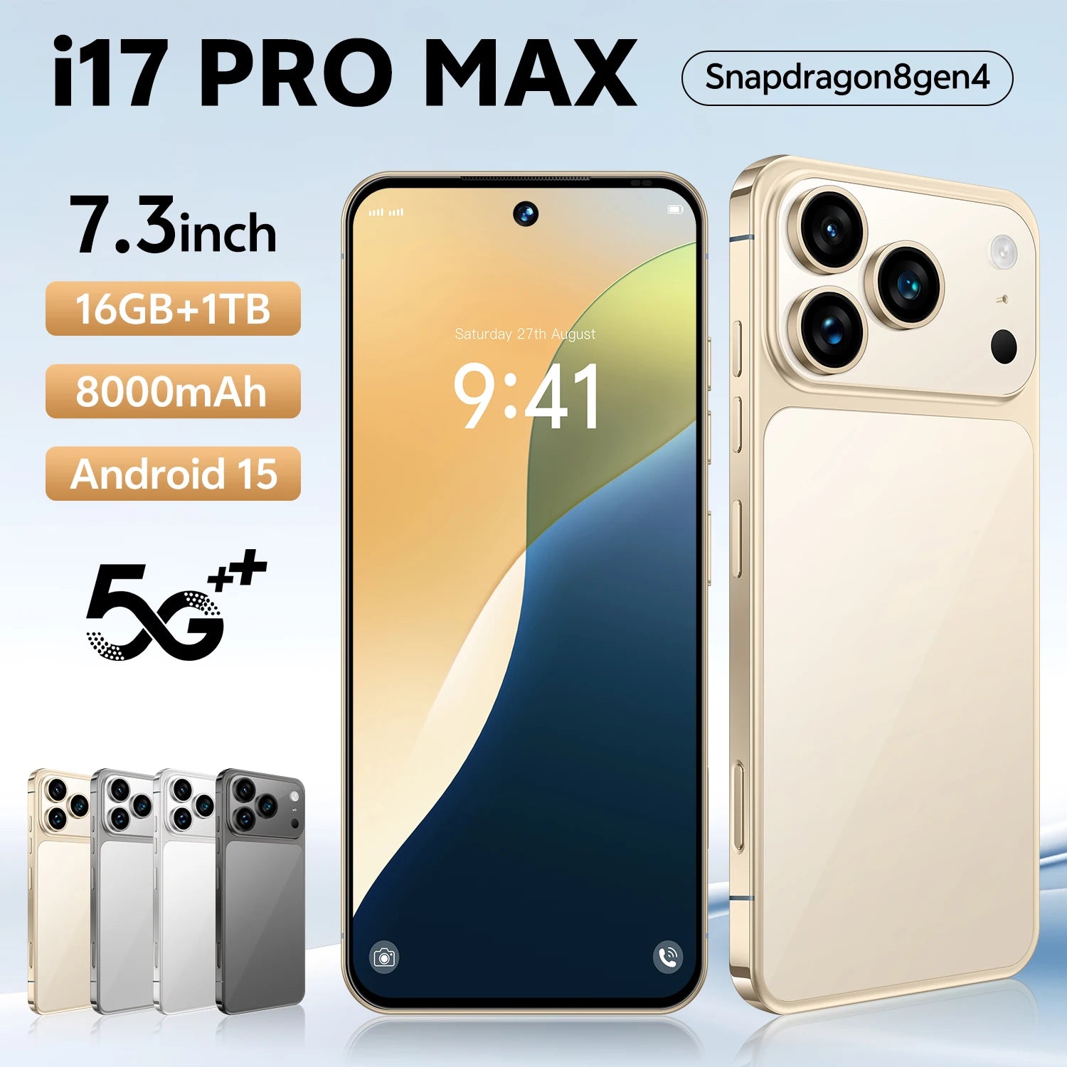 I17 Pro Max 5G Smartphone 16GB+1TB Flash Memory Metal Internal Frame 78MP Front Camera 108MP HD Rear Camera Face Unlock French