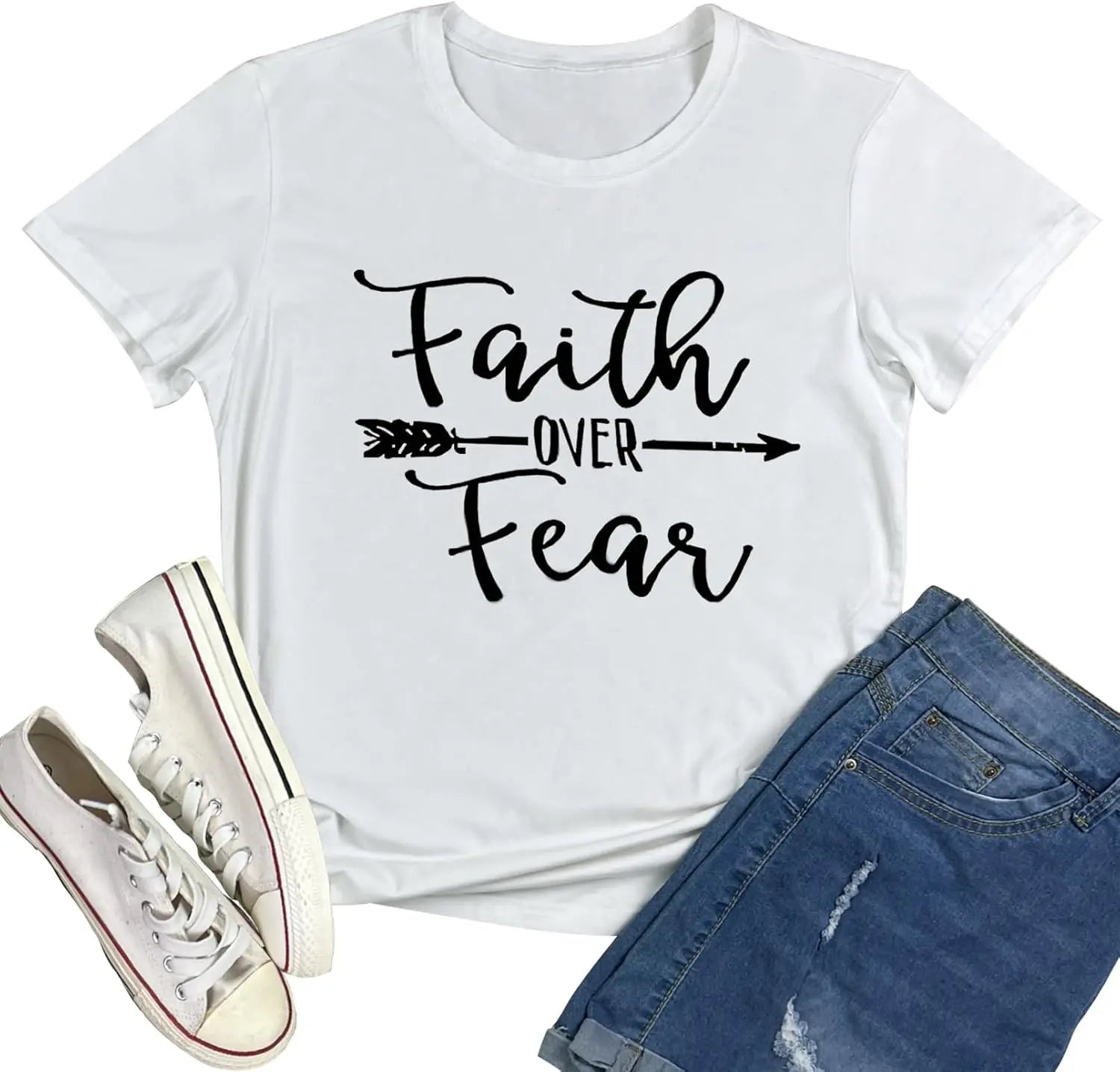 Cute Graphic T-Shirts for Women with Faith Design Crew Neck Short Sleeve