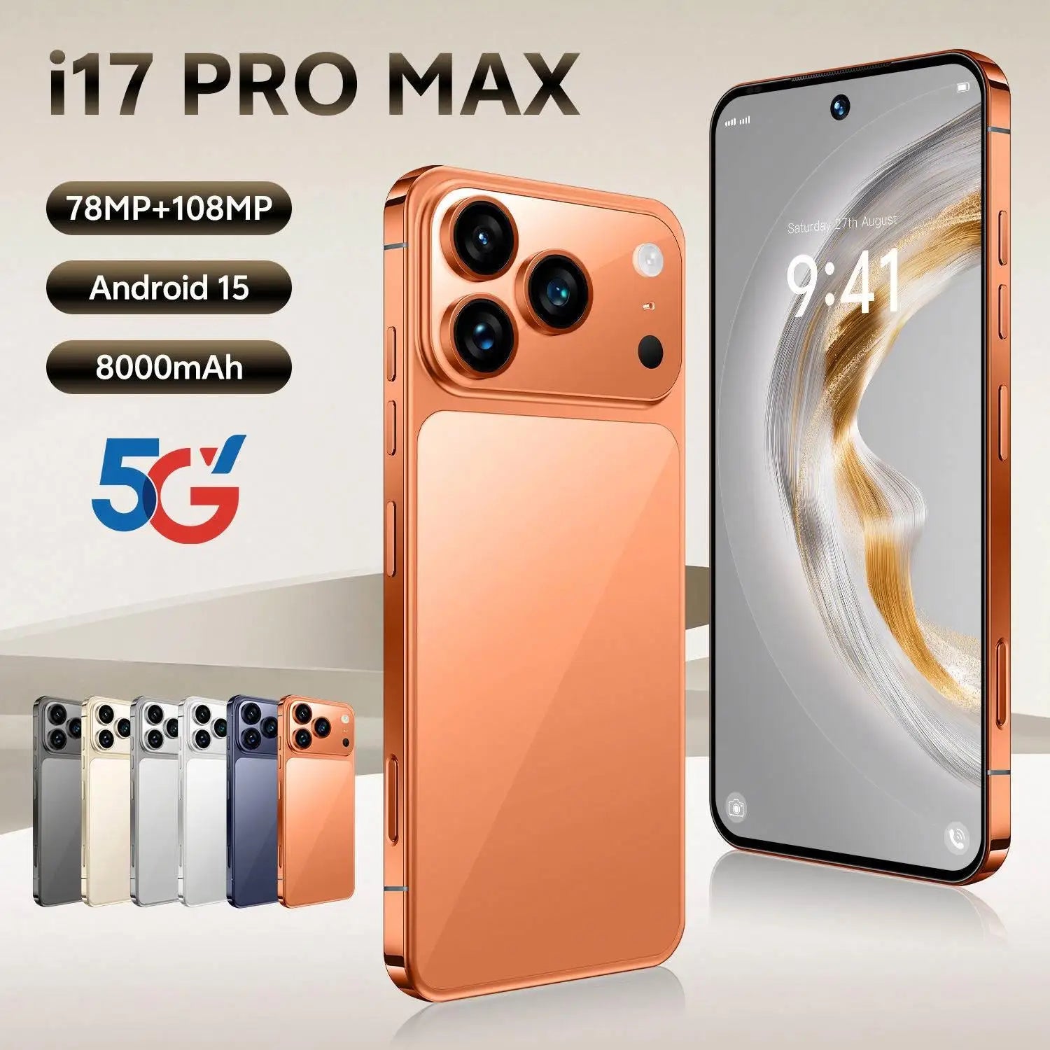 Gray I17 Pro Max Smartphone 16GB+1TB 8000mAh Large Battery 120Hz Refresh Rate 7.3inch Display Best Camera Phone 5g