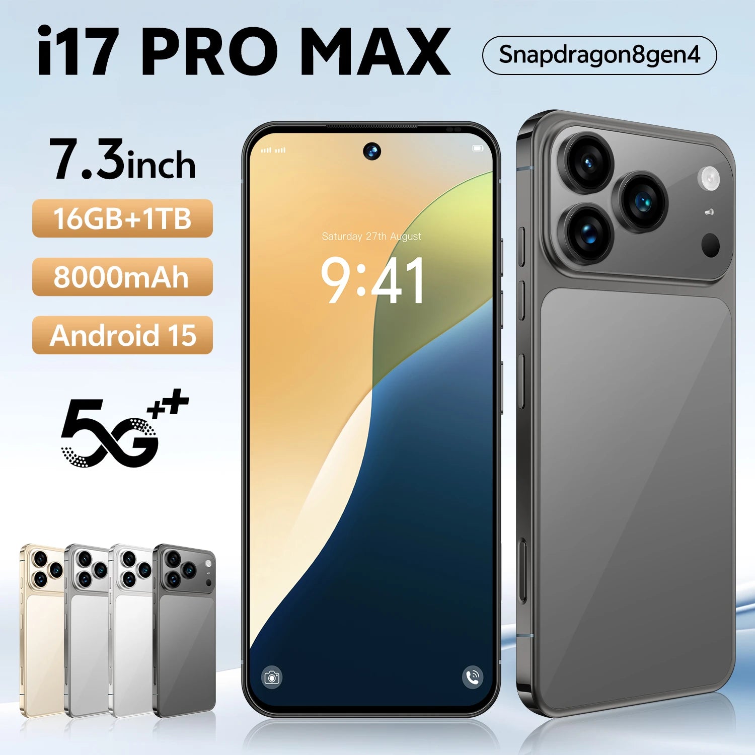 I17 Pro Max 5G Smartphone 16GB+1TB Flash Memory Metal Internal Frame 78MP Front Camera 108MP HD Rear Camera Face Unlock French