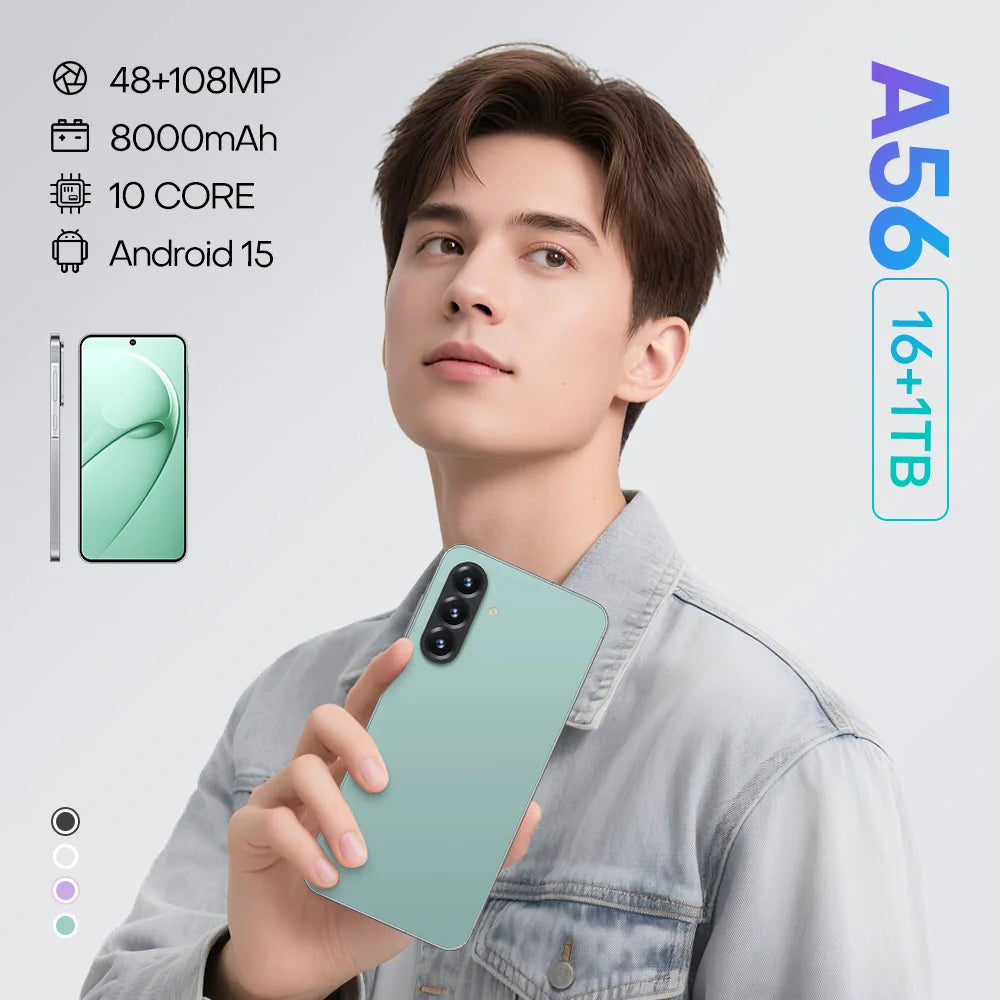 Global Version Unlock A56  5G Smartphone 7.3-inch Deca Core 1TB Storage 16G RAM CDMA LTE Cellular Dual SIM Card Mobile Phone