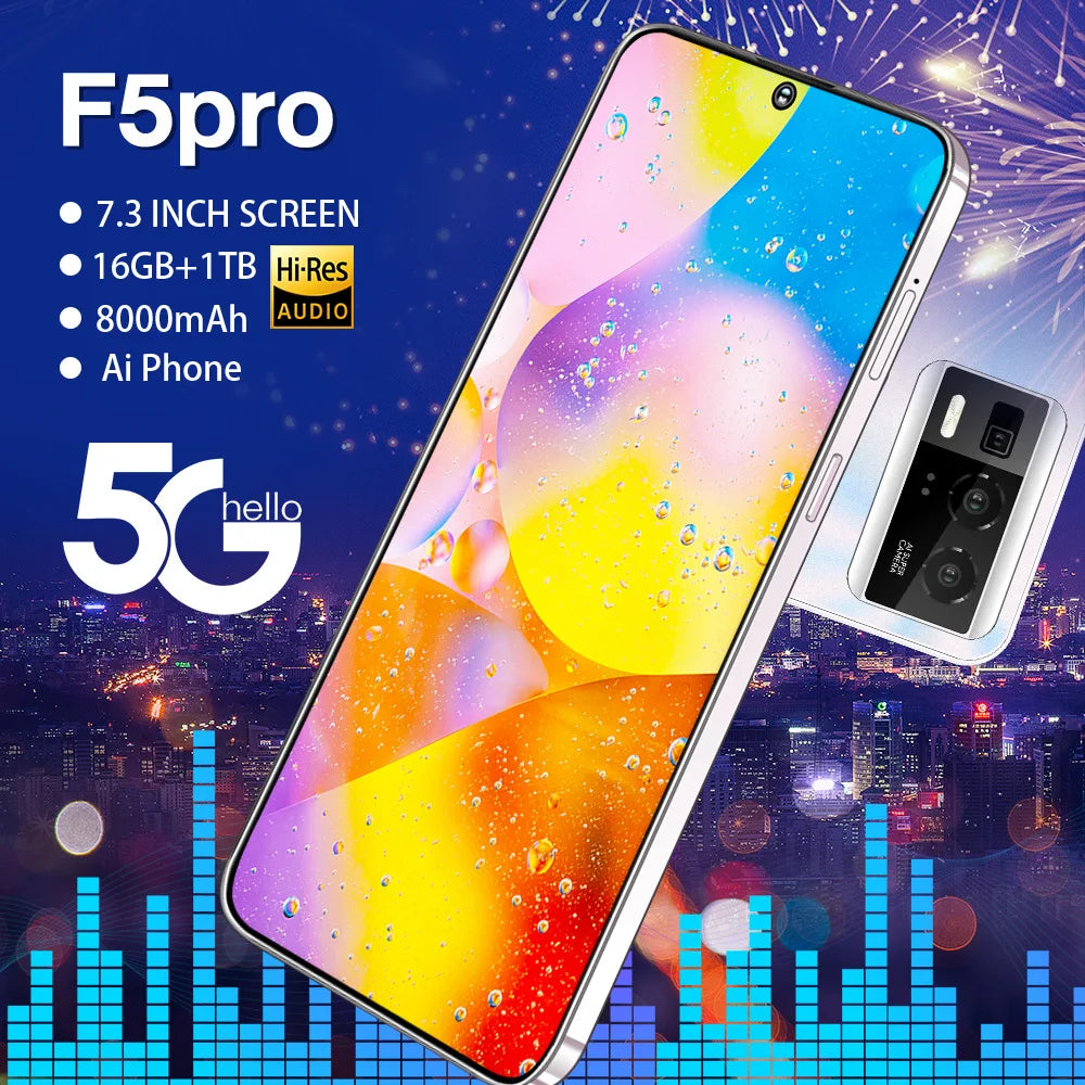 Hot Selling New F5pro 5G Smartphone 16+1TB HD Face Unlock Dual SIM High Gaming Performance 108MP Spanish Global LTE Connectivity