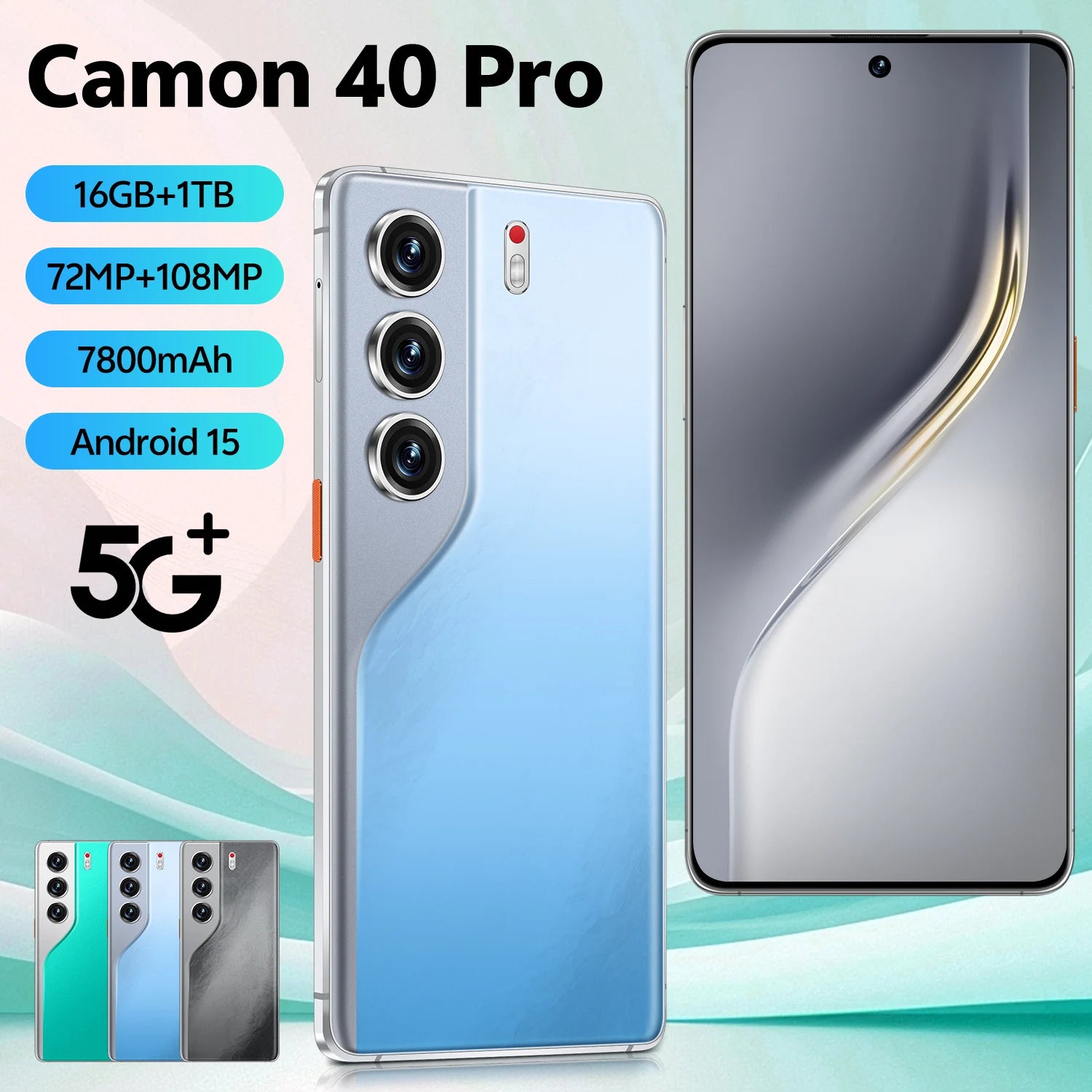 Camon 40 Pro 5G Smartphone 7800mAh Battery Android 15 Deca Core 108MP Camera 16GB+1TB Storage HD Display Dual SIM