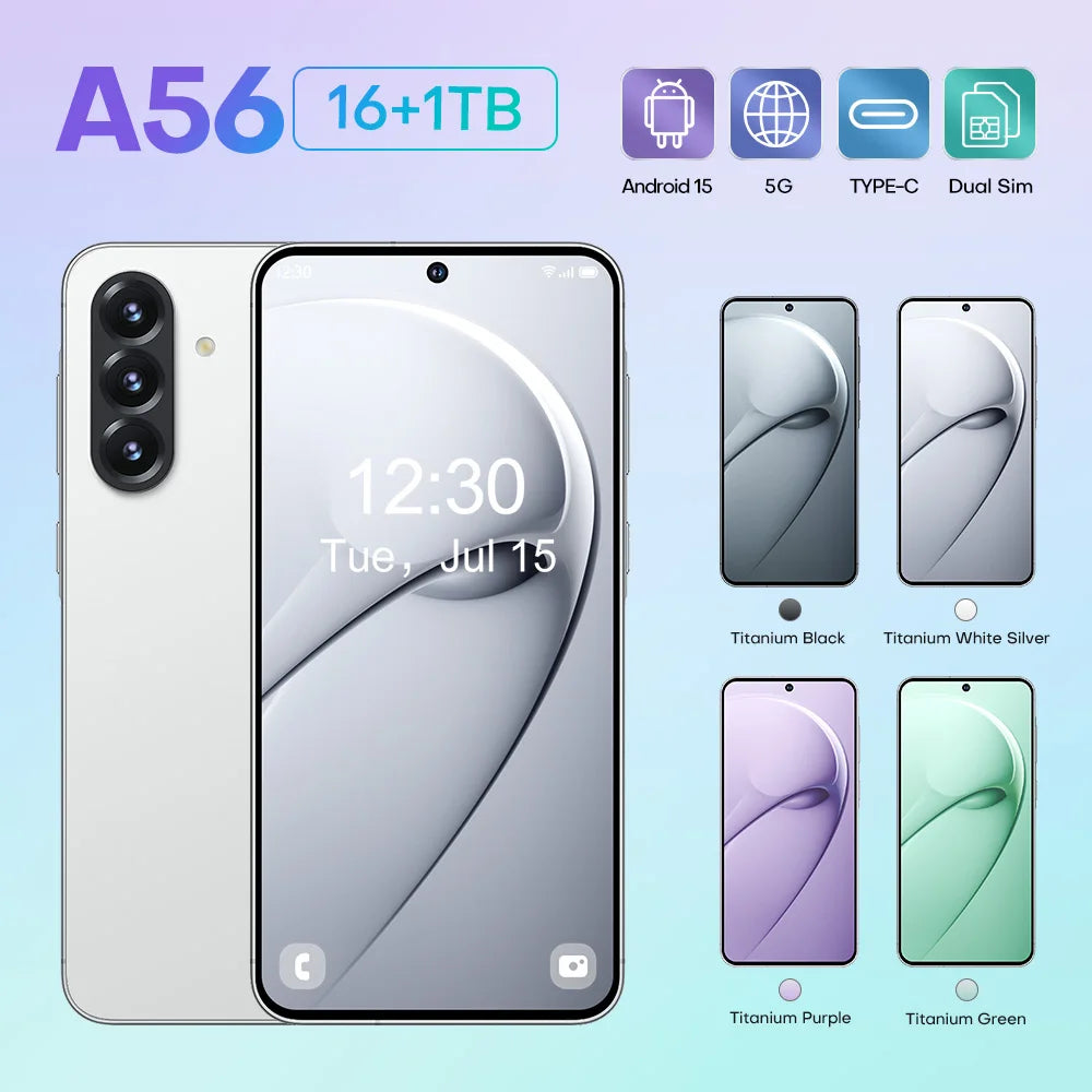 Global Version Unlock A56  5G Smartphone 7.3-inch Deca Core 1TB Storage 16G RAM CDMA LTE Cellular Dual SIM Card Mobile Phone