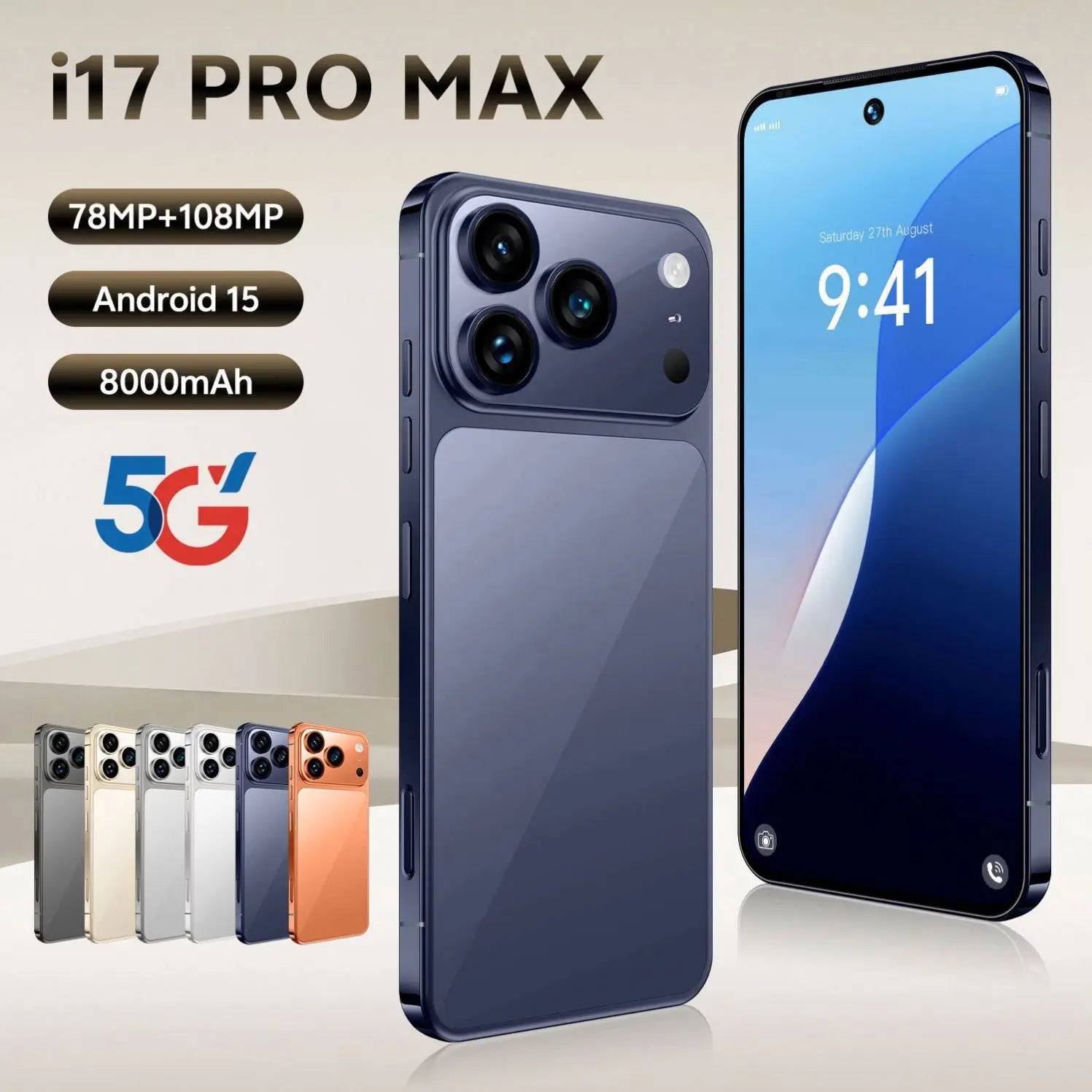 Gray I17 Pro Max Smartphone 16GB+1TB 8000mAh Large Battery 120Hz Refresh Rate 7.3inch Display Best Camera Phone 5g