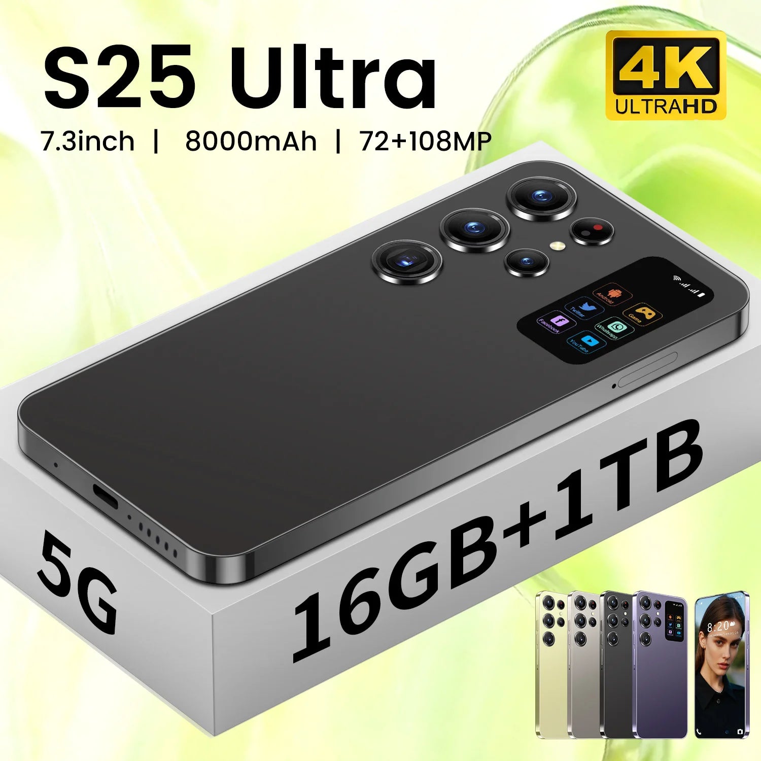 S25 Ultra 5G Smartphone 7.3" OLED HD Display 90Hz Deca Core CPU 108MP Rear Camera LTE CDMA 8000mAh