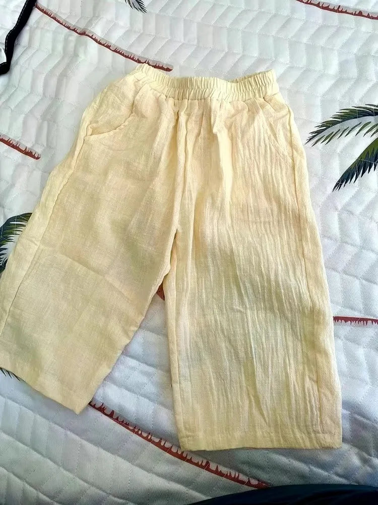 Baby Boy Girl Pant Cotton and Linen Cropped Trousers Child Trousers Long Kid Summer Pant Baby Infant Clothes