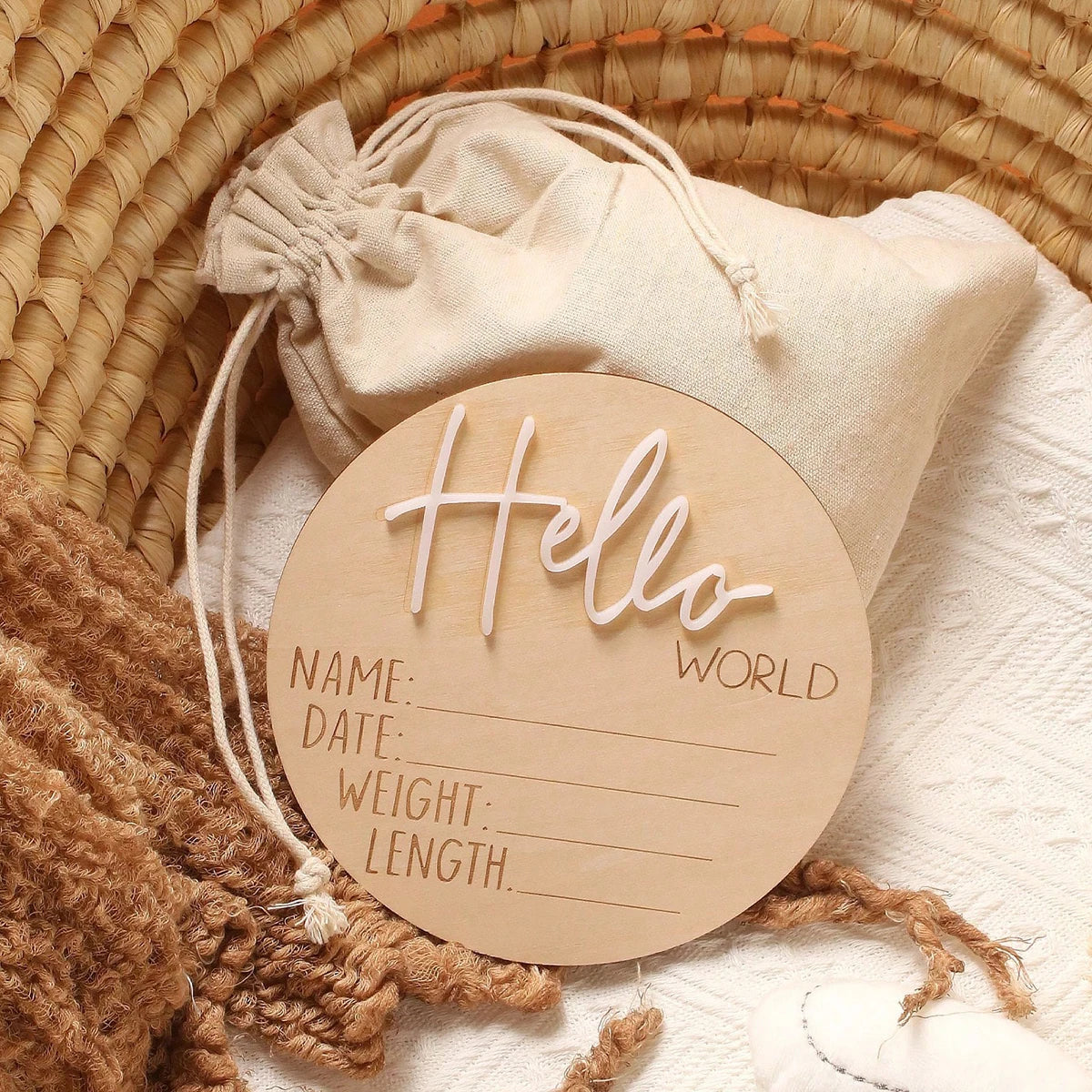 Ylsteed Hello World Newborn Sign Wooden Baby Announcement Sign for Hospital Baby Name Announcement Sign Newborn Keepsakes Props