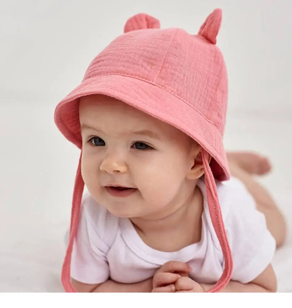 Soft Cotton Baby Sun Hat With Ears Cute Bunny Newborn Boys Girls Bucket Hat Summer Kids Toddler Panama Cap 0 to 12 Months