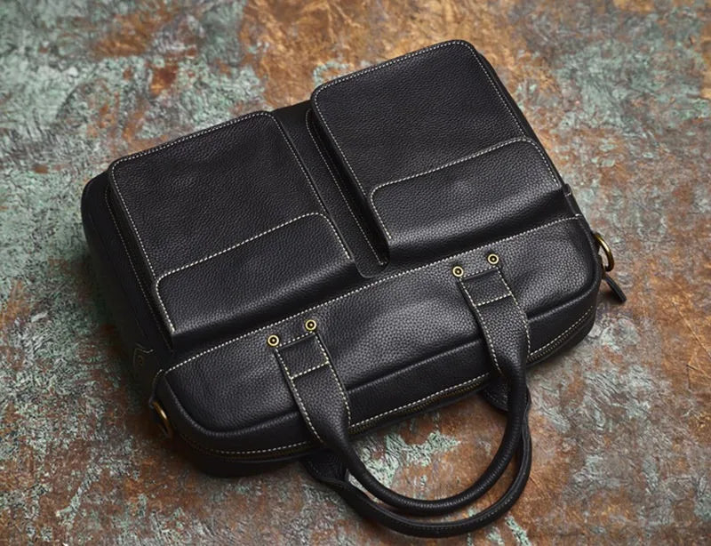 Men's Handbag for Men Genuine Leather Top Grain Leather Large Capacity Laptop Bag Business Document Briefcase Luxury Purse