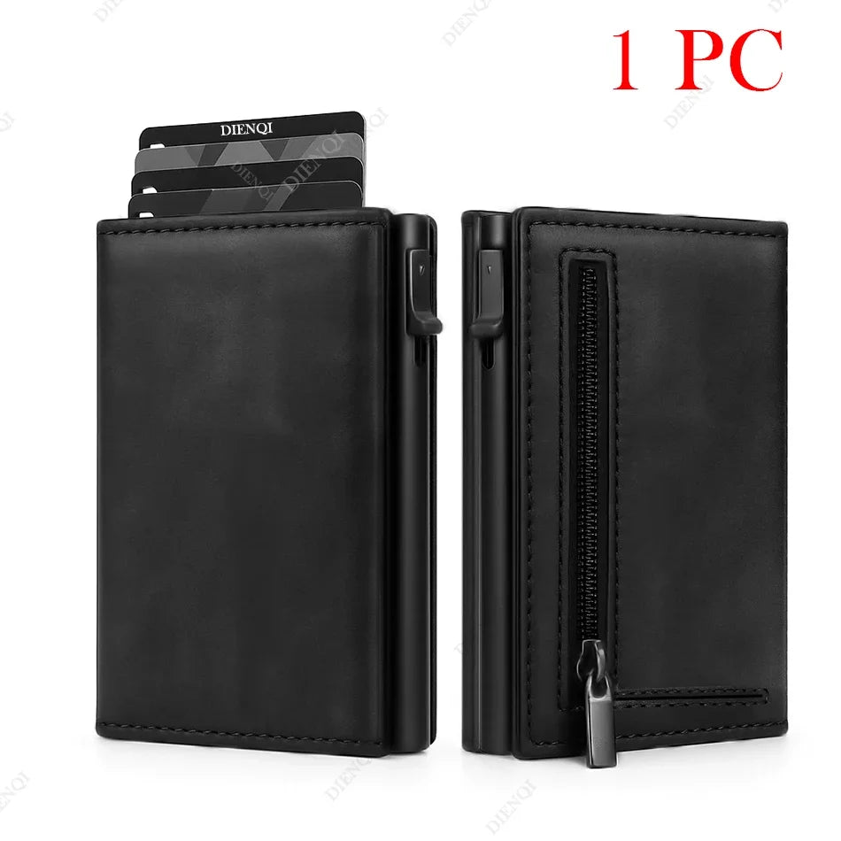 RFID Blocking Credit Card Holders Wallet Men Luxury Ultra Thin Automatic Pop Up Metal Minimalist Wallets Money Clips with Zipper
