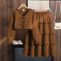 Girl's Outfit Spring and Autumn New Fashion V-neck Long Sleeved Top Temperament Half Skirt Children's Set