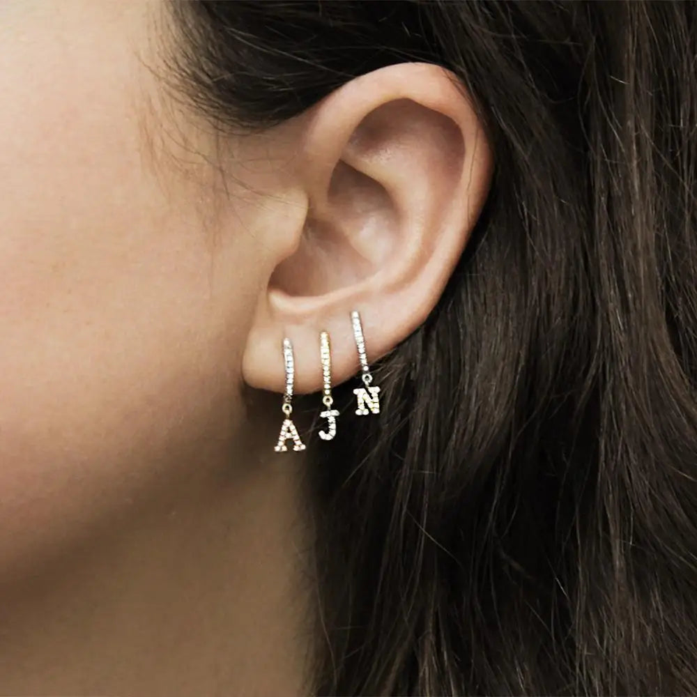 Silver Color Stainless Steel 26 Letters Hoop Earrings For Women A-Z Crystal Zircon Cartilage Piercing Earrings Wedding Jewelry