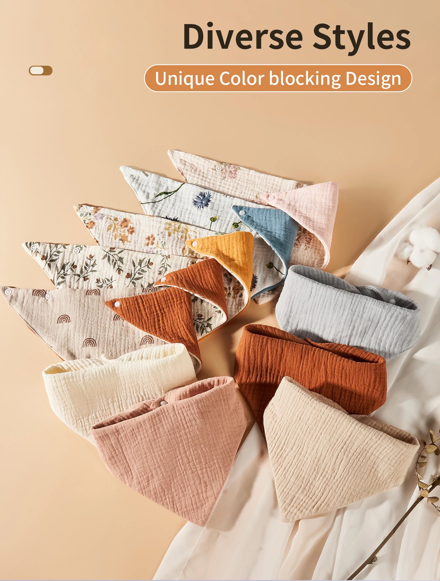 INSULAR Infant Cotton Bibs Newborn Triangle Scarf Feeding Saliva Towels Baby Waterproof Pinny Bandana Burp Shower Cloth 4 Layers