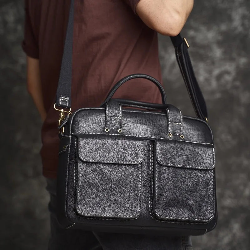Men's Handbag for Men Genuine Leather Top Grain Leather Large Capacity Laptop Bag Business Document Briefcase Luxury Purse