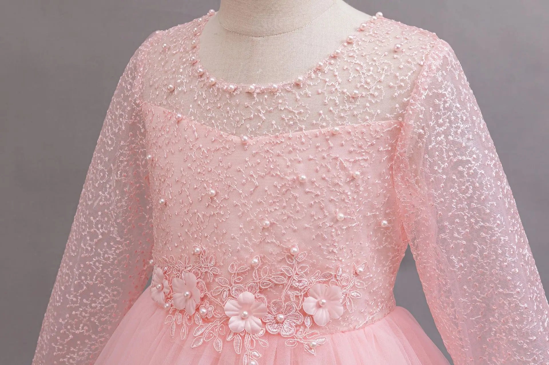 New Long Sleeve Elegant Dress for Young Girls Flower Girl Wedding Dresses Lace Formal White Clothes From 4 to12 Years